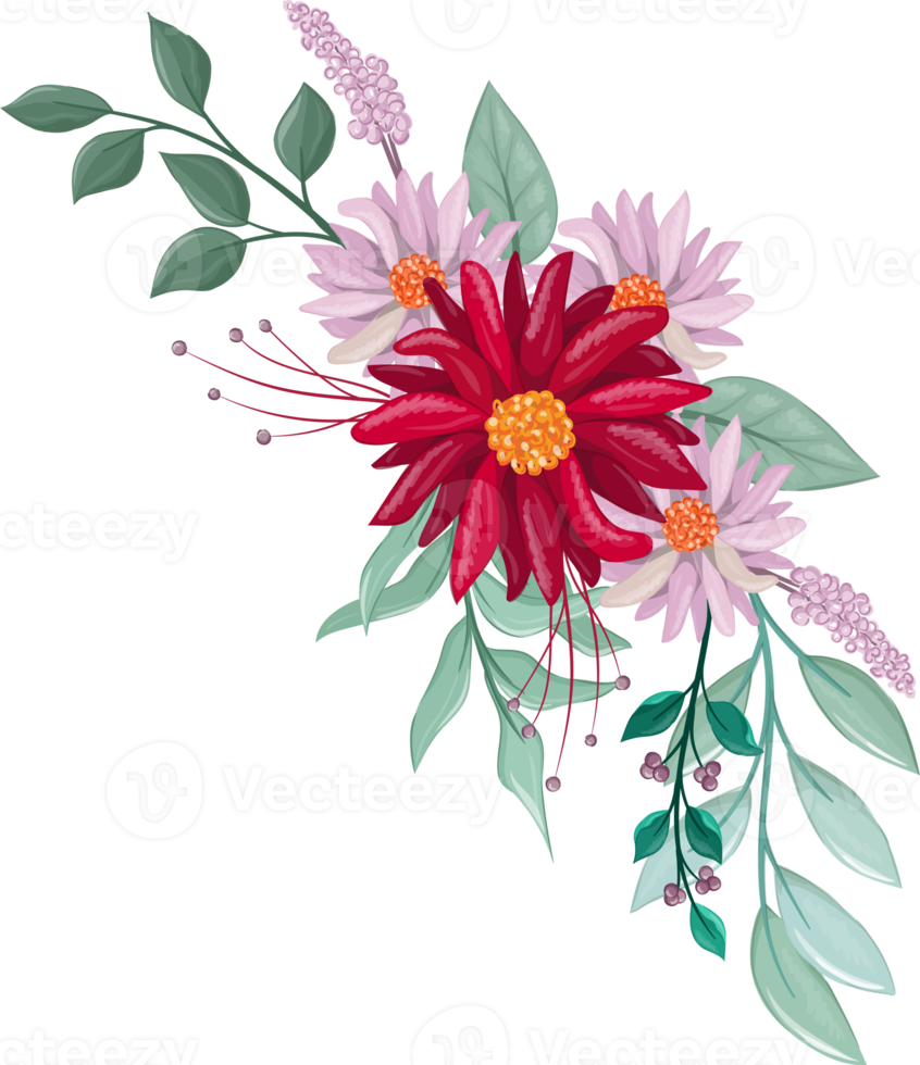 Red Flower Arrangement with watercolor style png