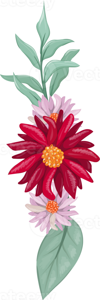 Red Flower Arrangement with watercolor style png