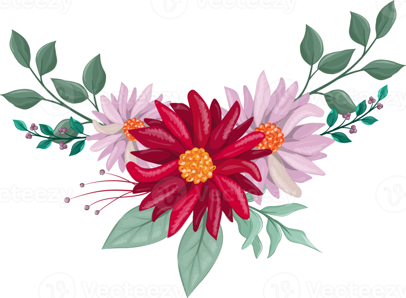 Red Flower Arrangement with watercolor style png