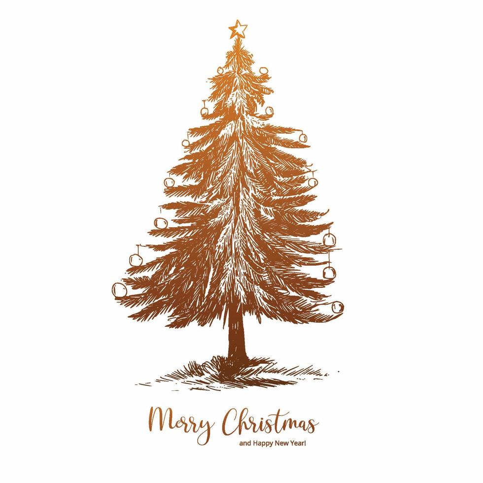 Decorative hand draw sketch christmas tree celebration card background vector