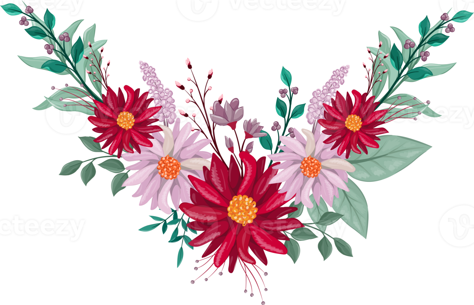 Red Flower Arrangement with watercolor style png