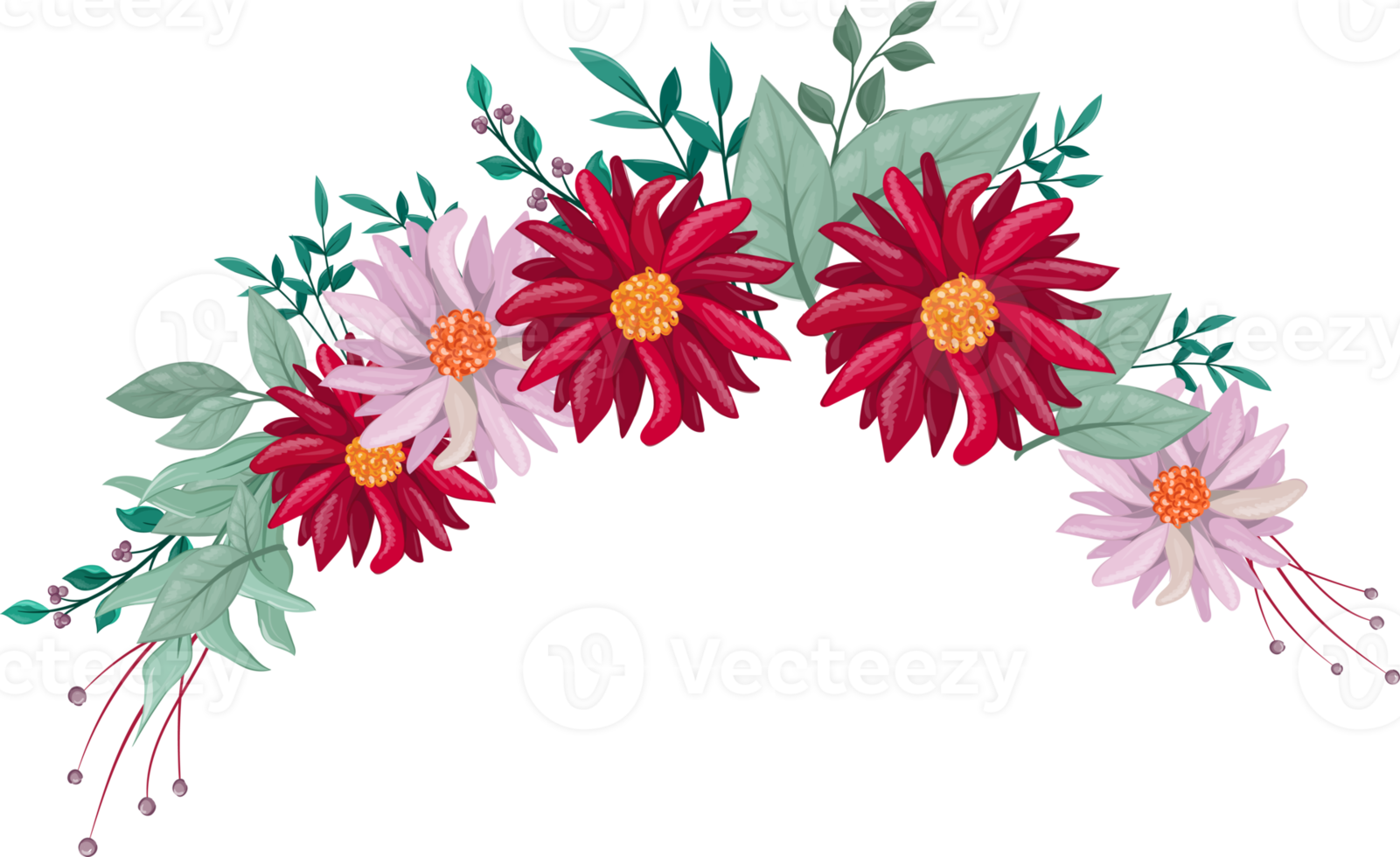 Red Flower Arrangement with watercolor style png