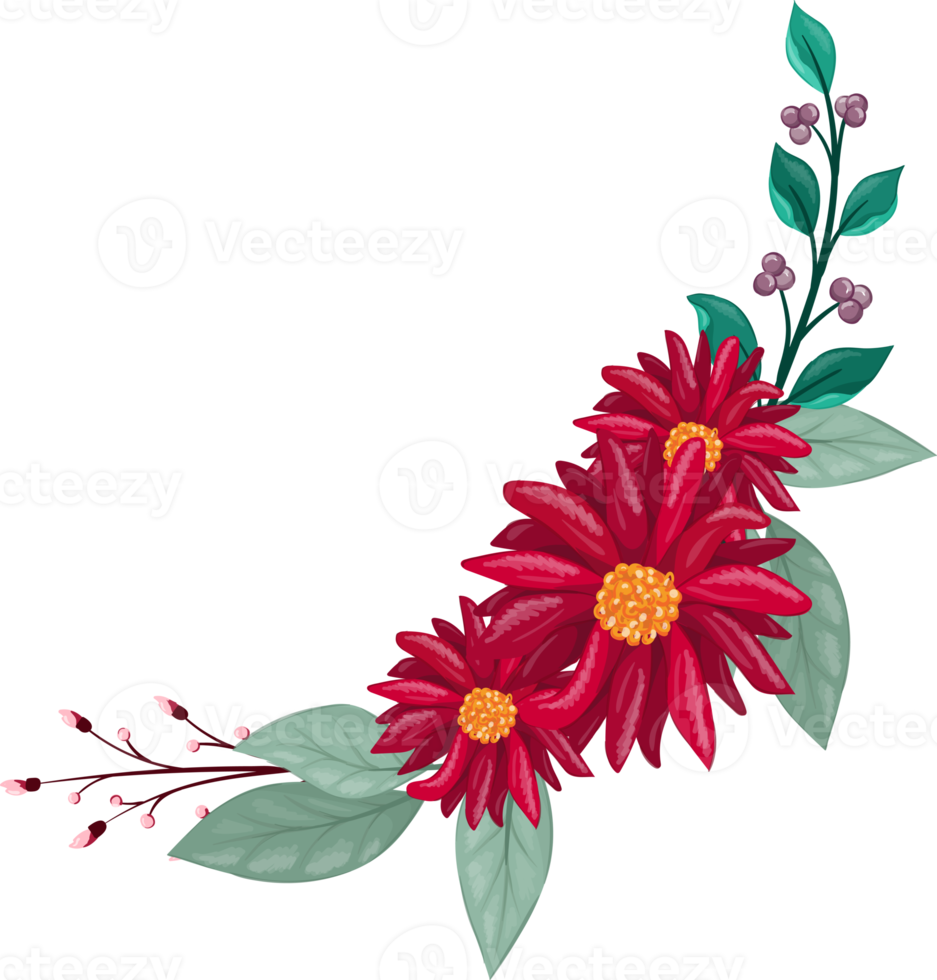 Red Flower Arrangement with watercolor style png