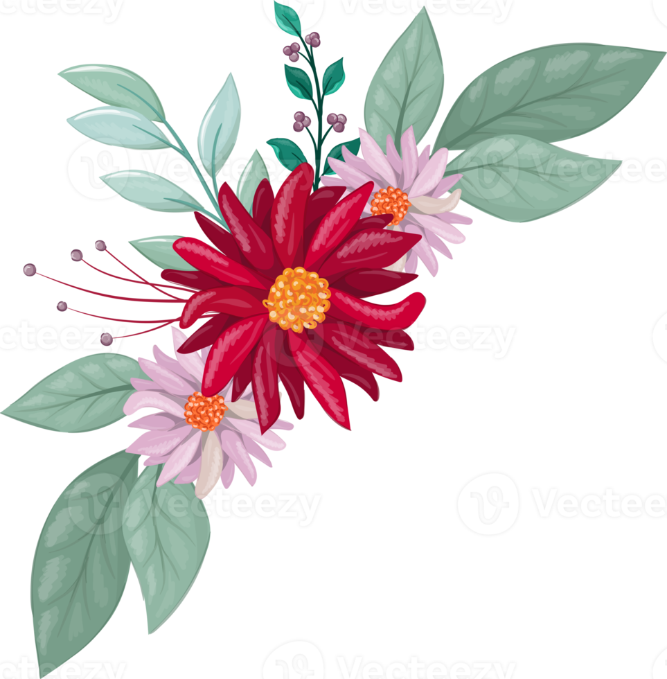Red Flower Arrangement with watercolor style png