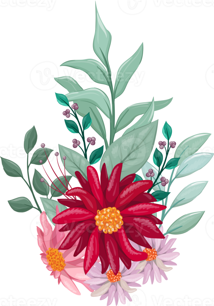 Red Flower Arrangement with watercolor style png