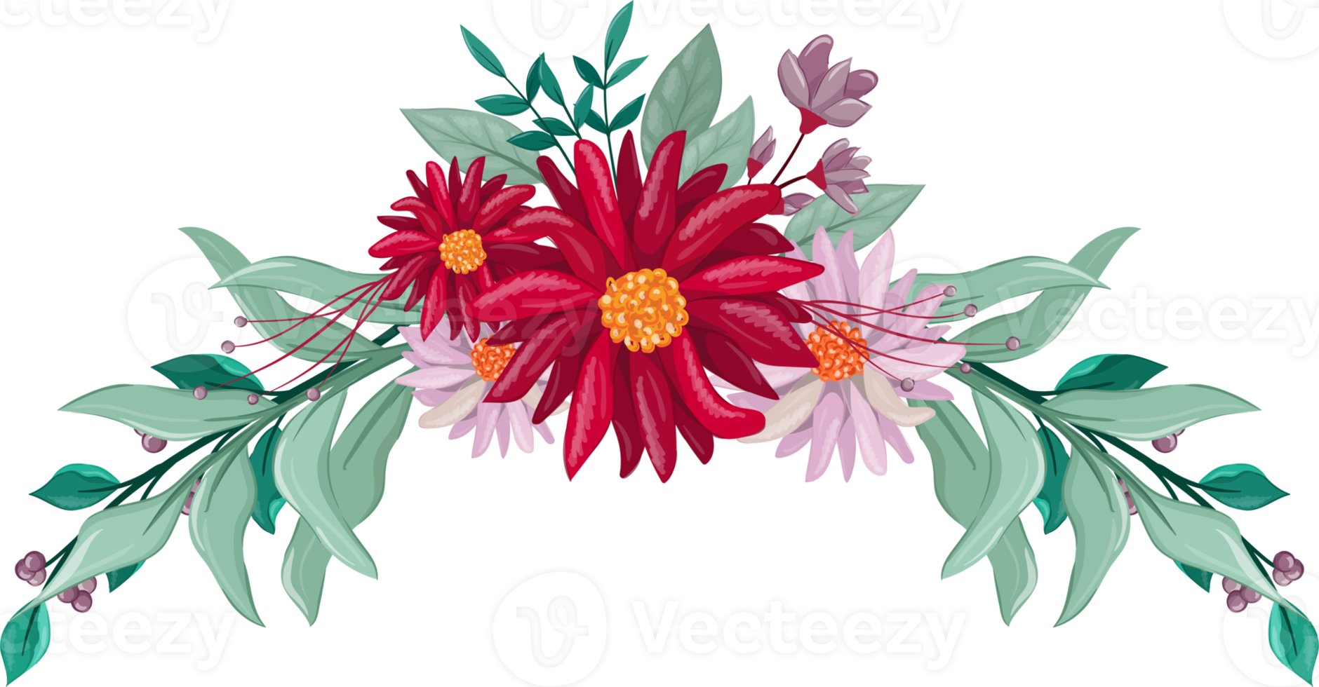 Red Flower Arrangement with watercolor style png