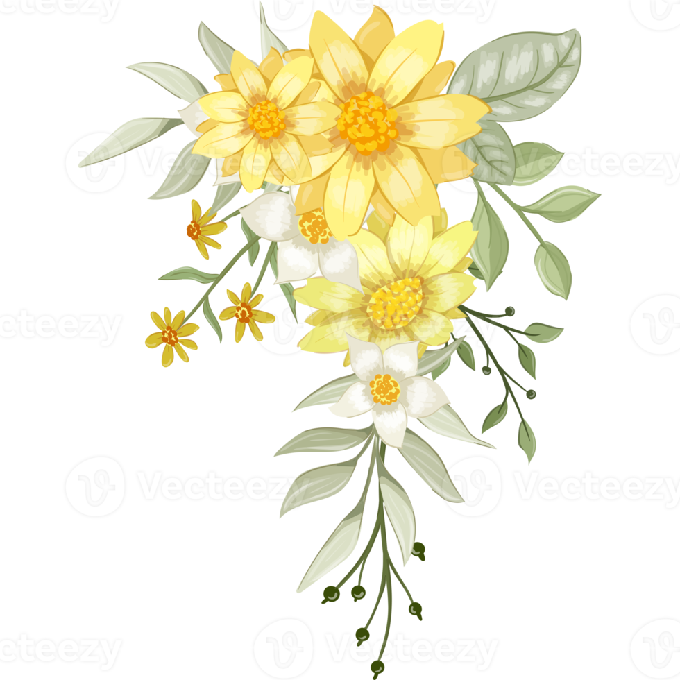 Yellow Flower Arrangement with watercolor style png