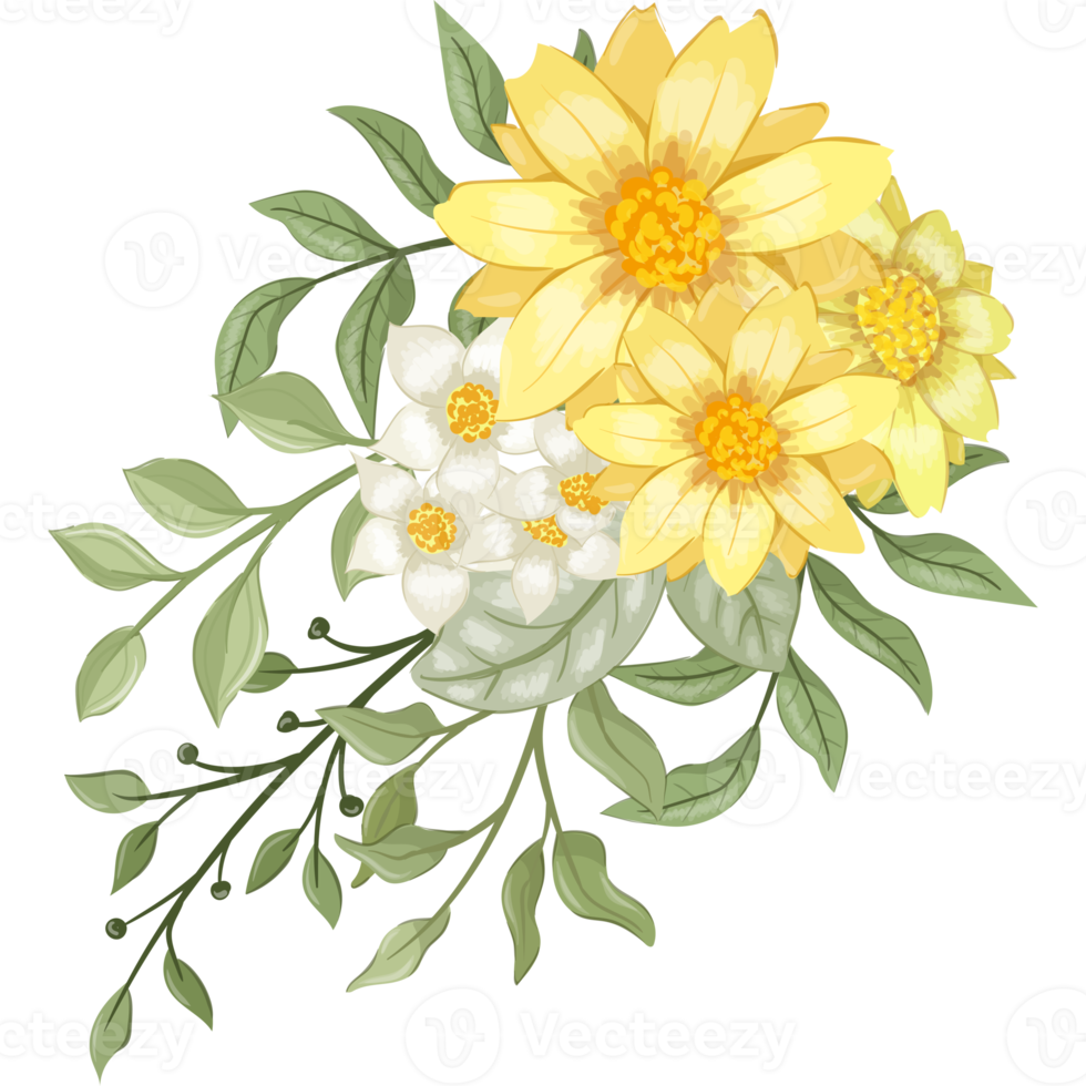 Yellow Flower Arrangement with watercolor style png