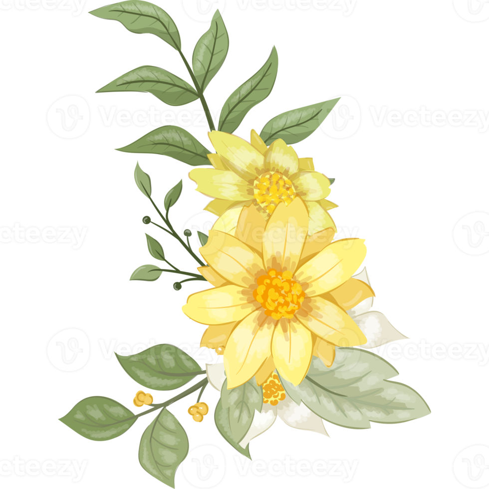 Yellow Flower Arrangement with watercolor style png