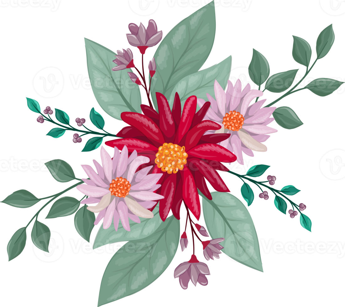 röd blomma arrangemang med vattenfärg stil png