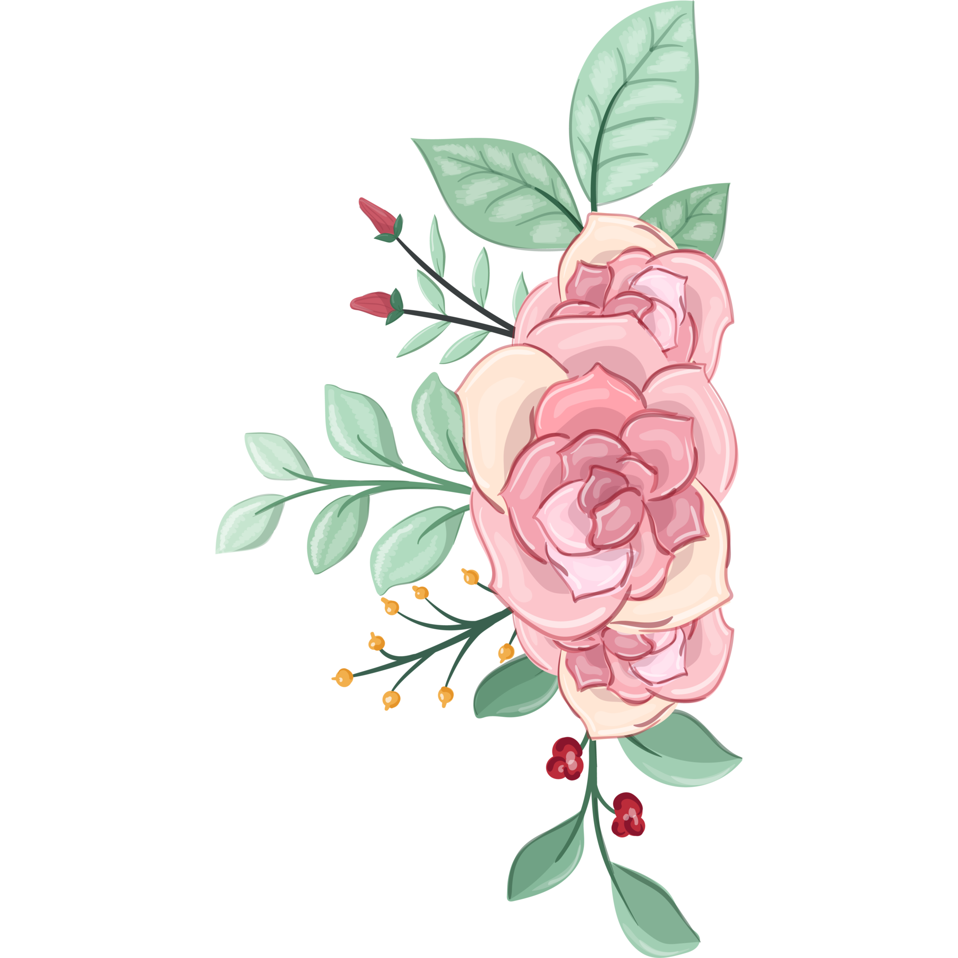 Free Pink flower arrangement with watercolor style 15737799 PNG with ...