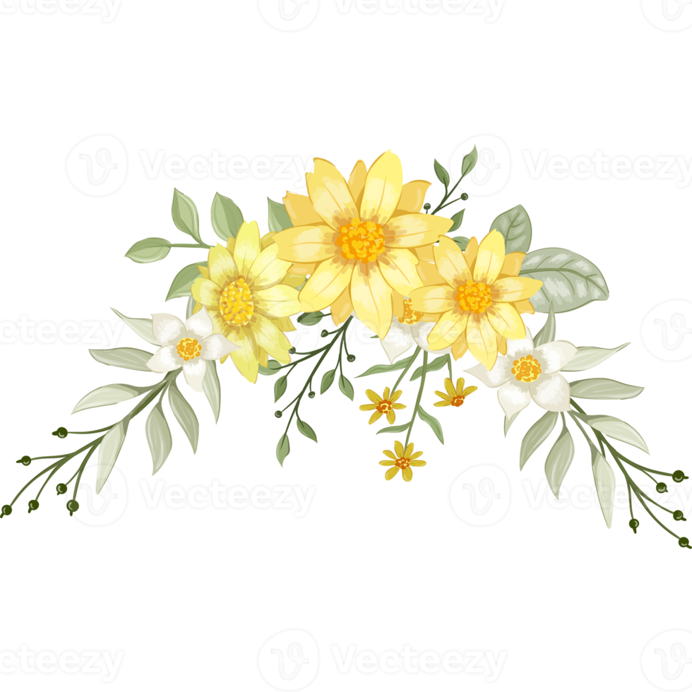 Yellow Flower Arrangement with watercolor style png