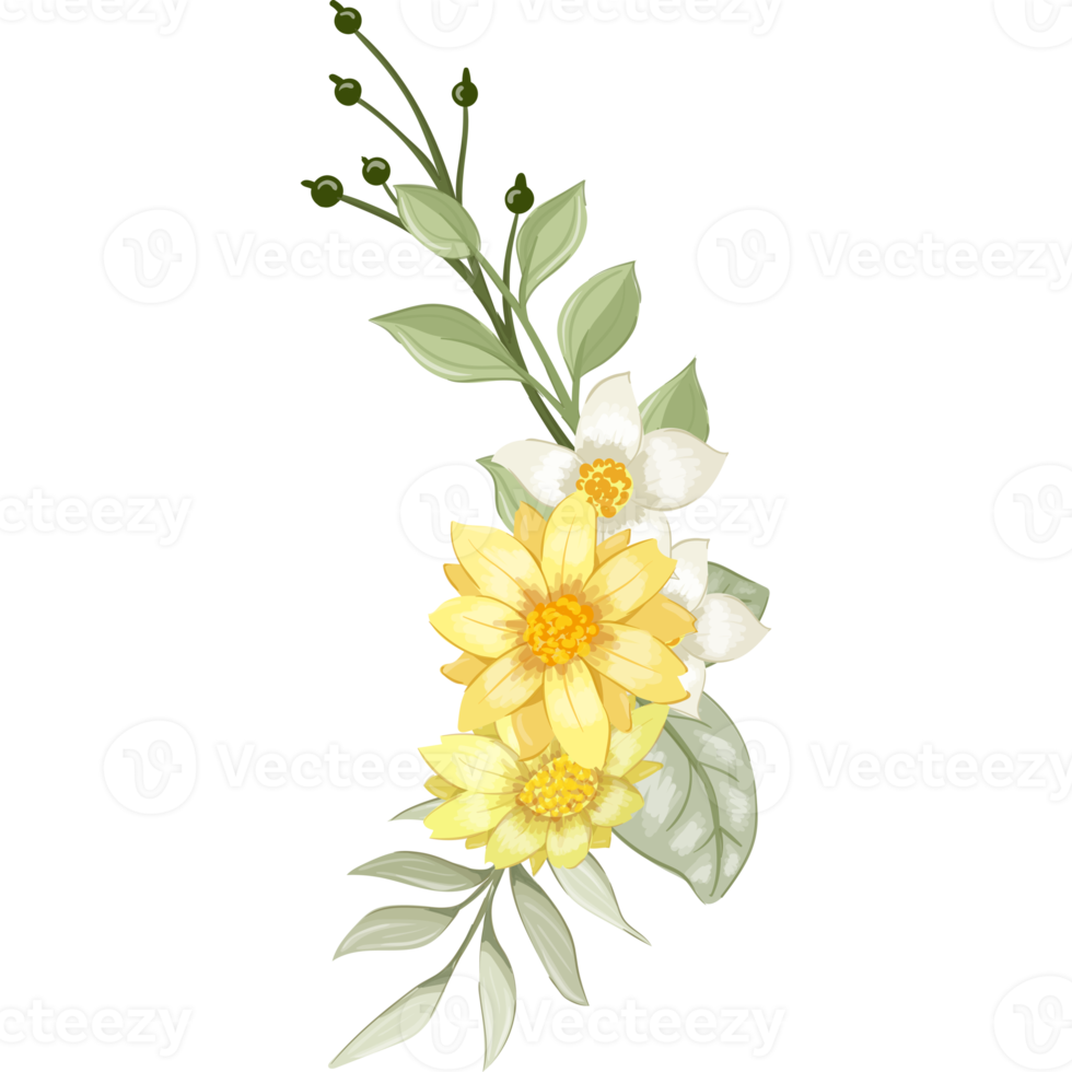 Yellow Flower Arrangement with watercolor style png