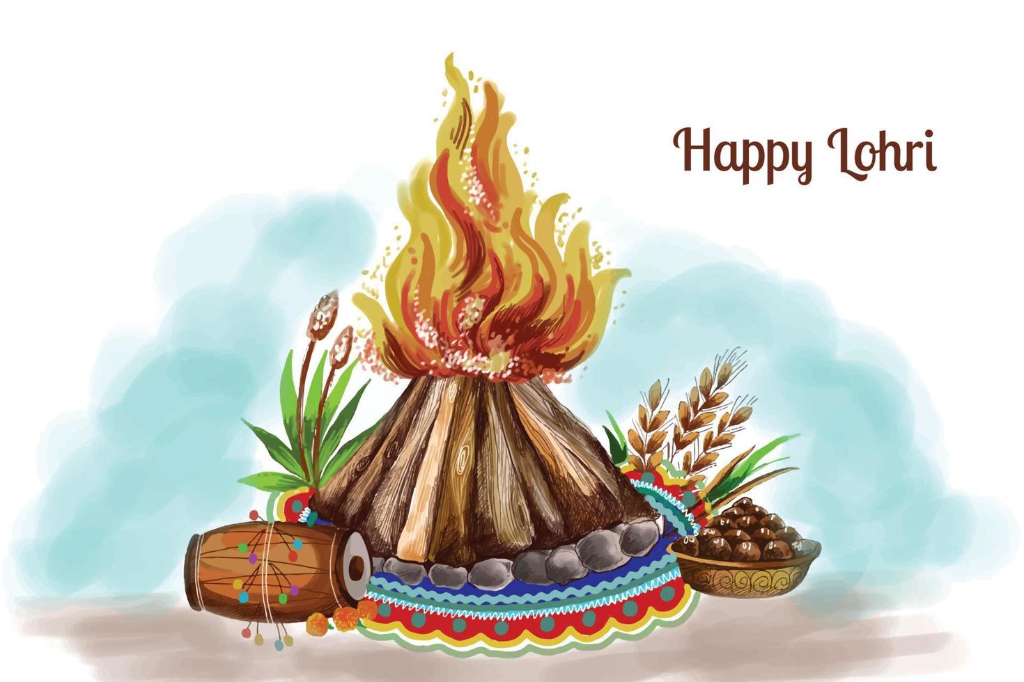 Happy lohri holiday festival celebration card background vector