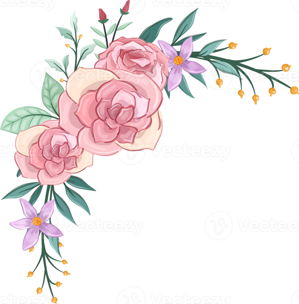 Pink flower arrangement with watercolor style png