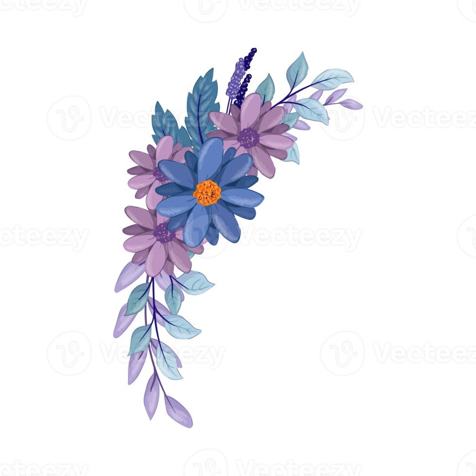 arrangement de fleurs violettes avec style aquarelle png