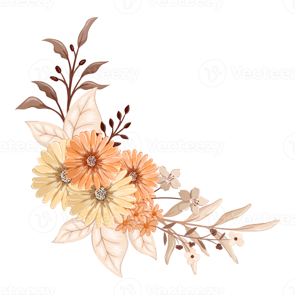 Orange Flower Arrangement with watercolor style png