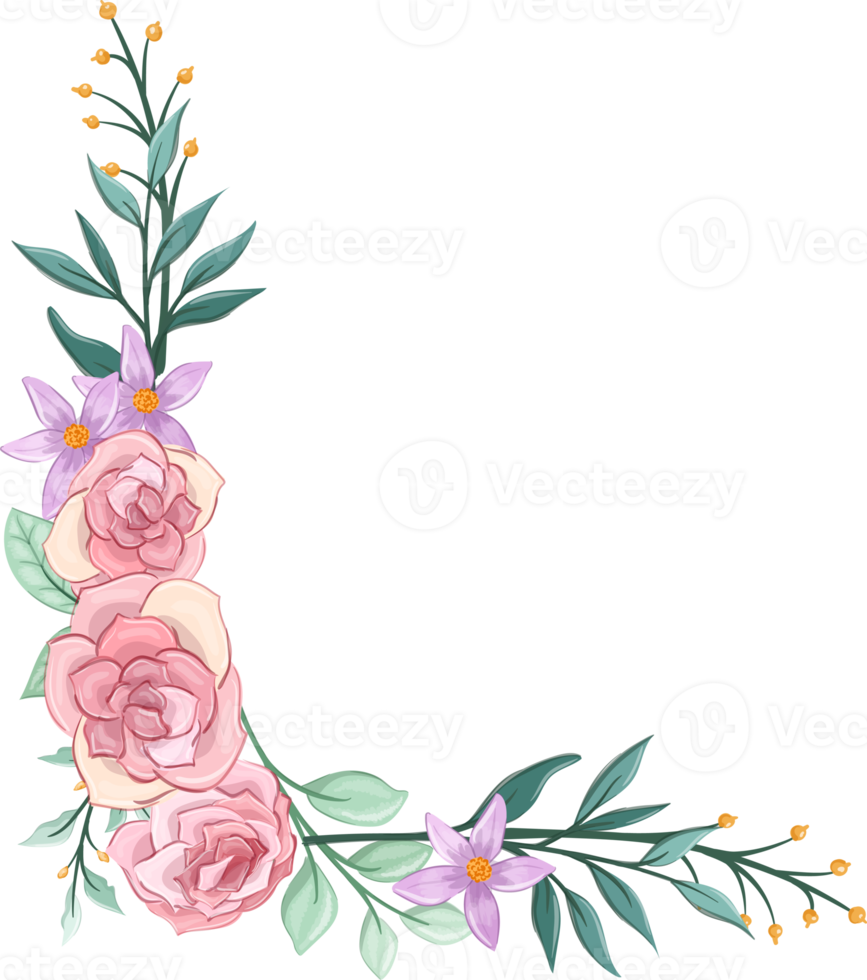 Pink flower arrangement with watercolor style png