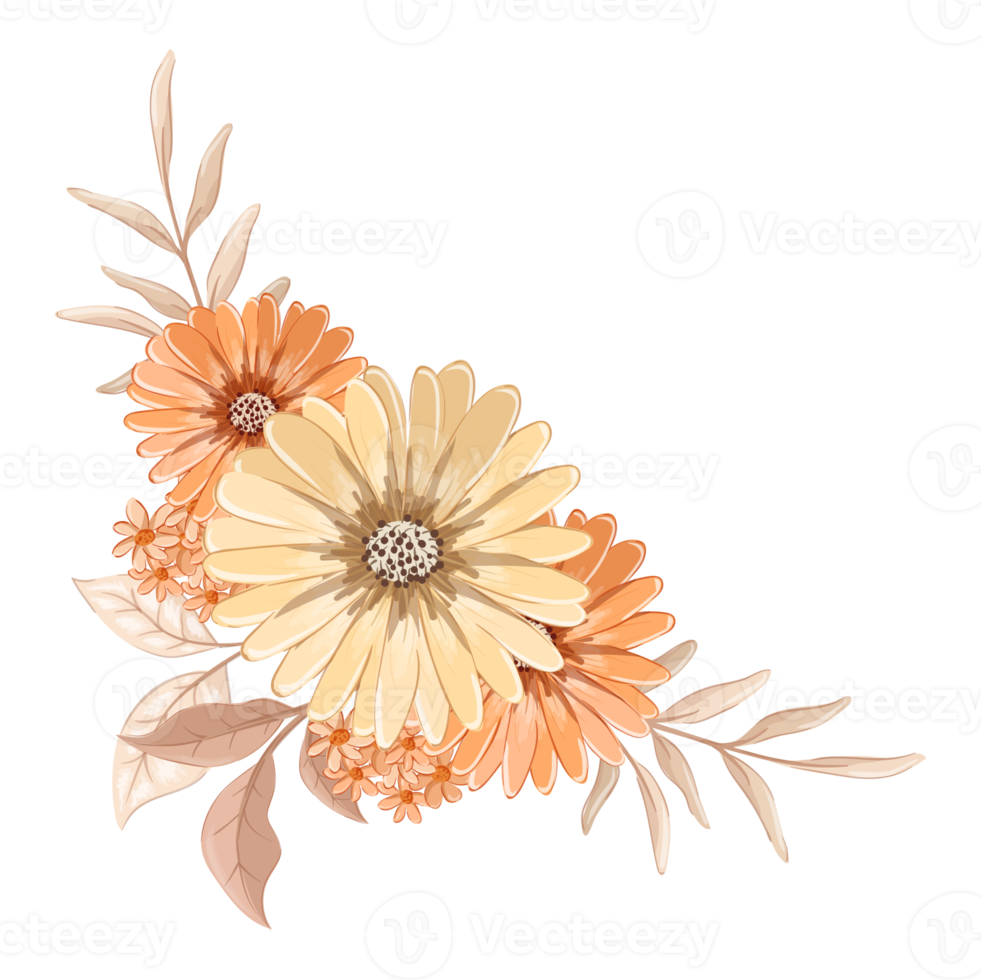 Orange Flower Arrangement with watercolor style png
