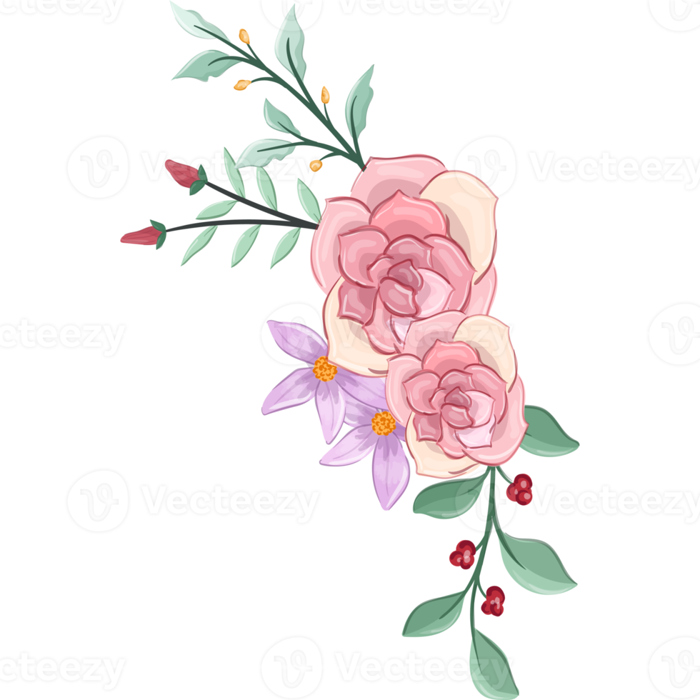 Pink flower arrangement with watercolor style png