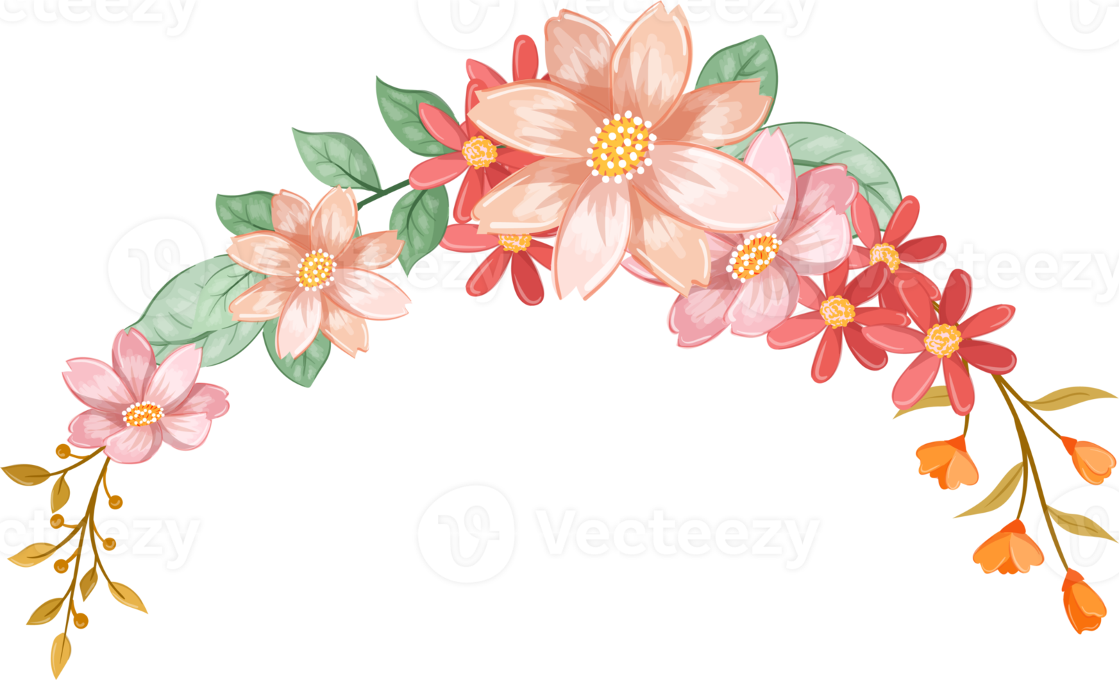 orange blomma arrangemang med vattenfärg stil png