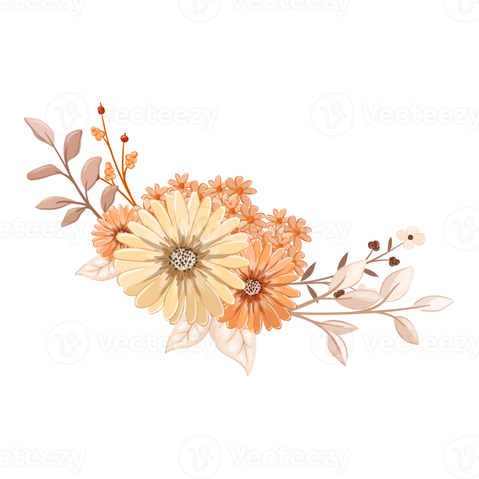 Orange Flower Arrangement with watercolor style png