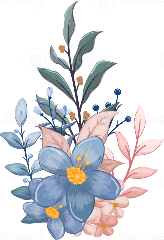 Blue Flower Arrangement with watercolor style png