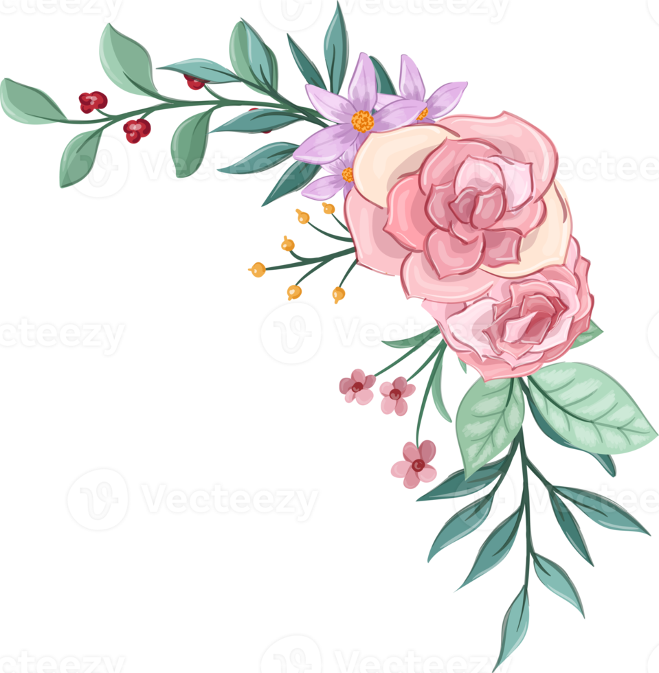 Pink flower arrangement with watercolor style png