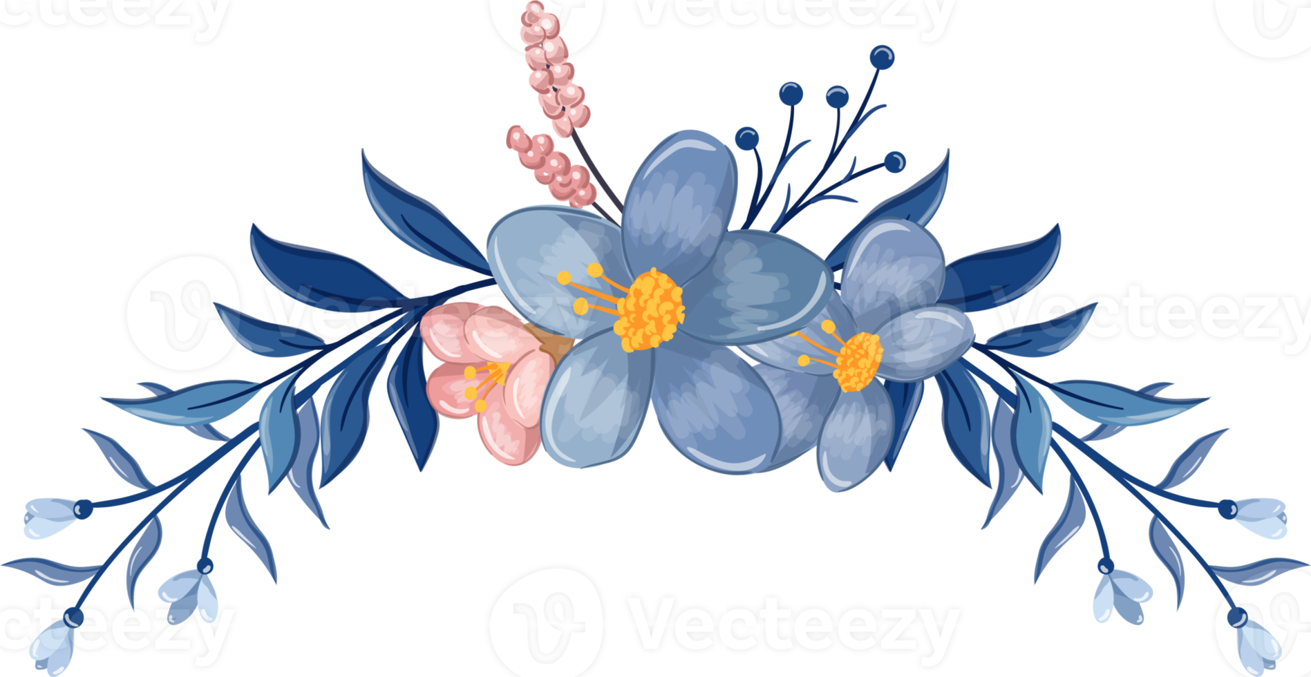 arrangement de fleurs bleues avec style aquarelle png