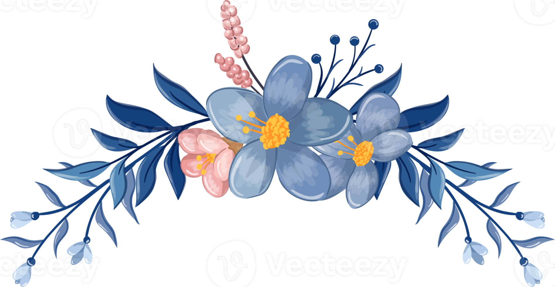 blå blomma arrangemang med vattenfärg stil png