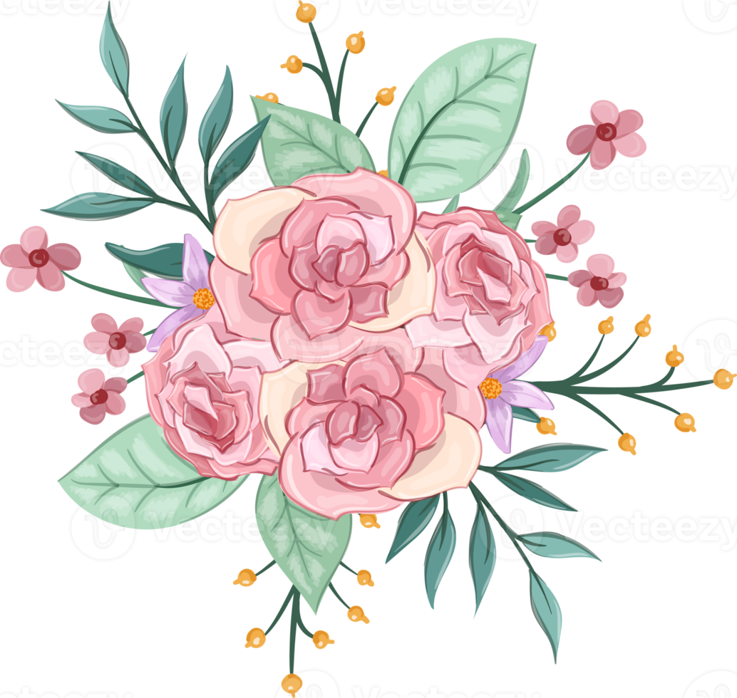 Pink flower arrangement with watercolor style png