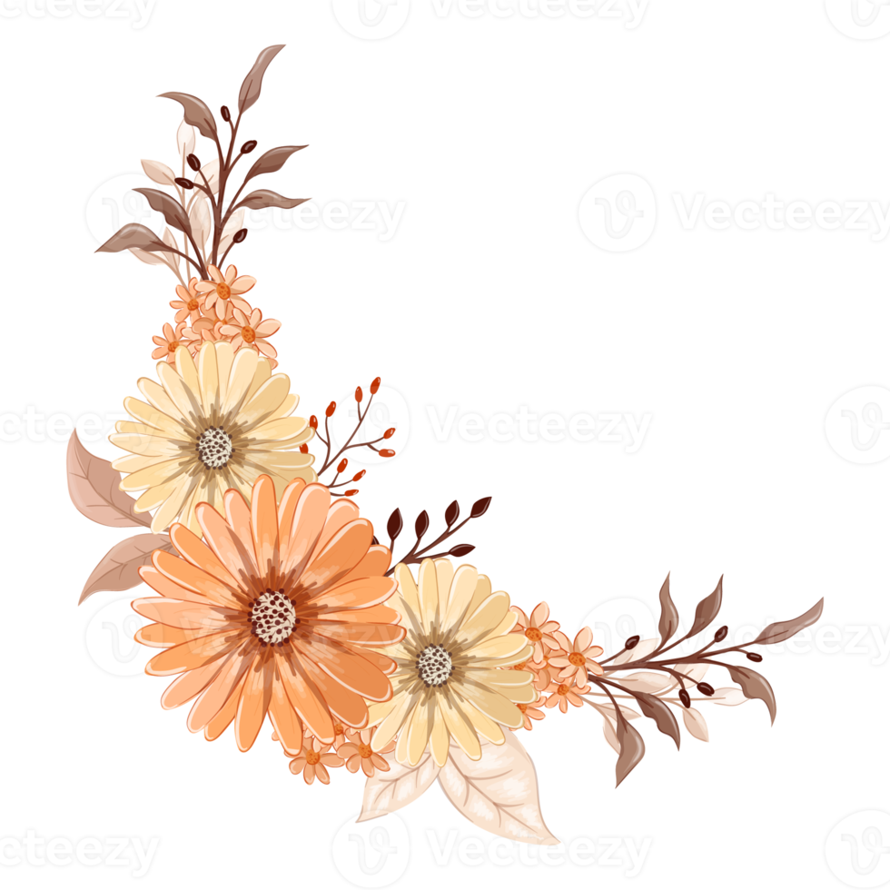 orange blomma arrangemang med vattenfärg stil png