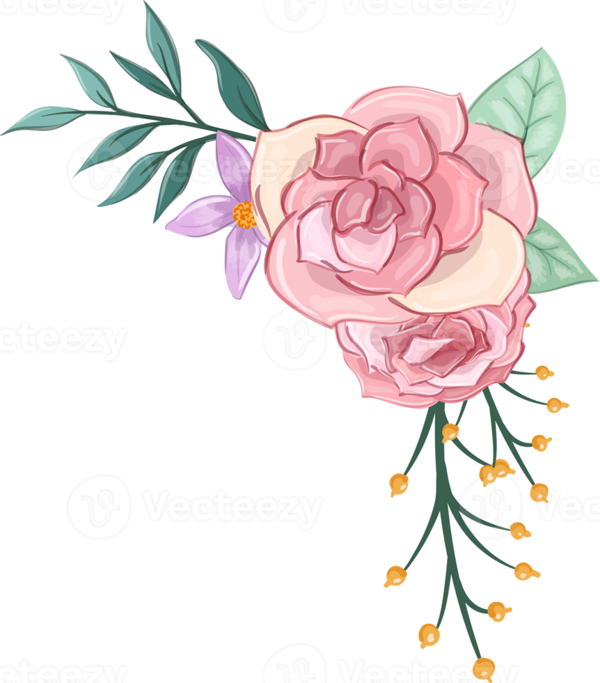 Pink flower arrangement with watercolor style png