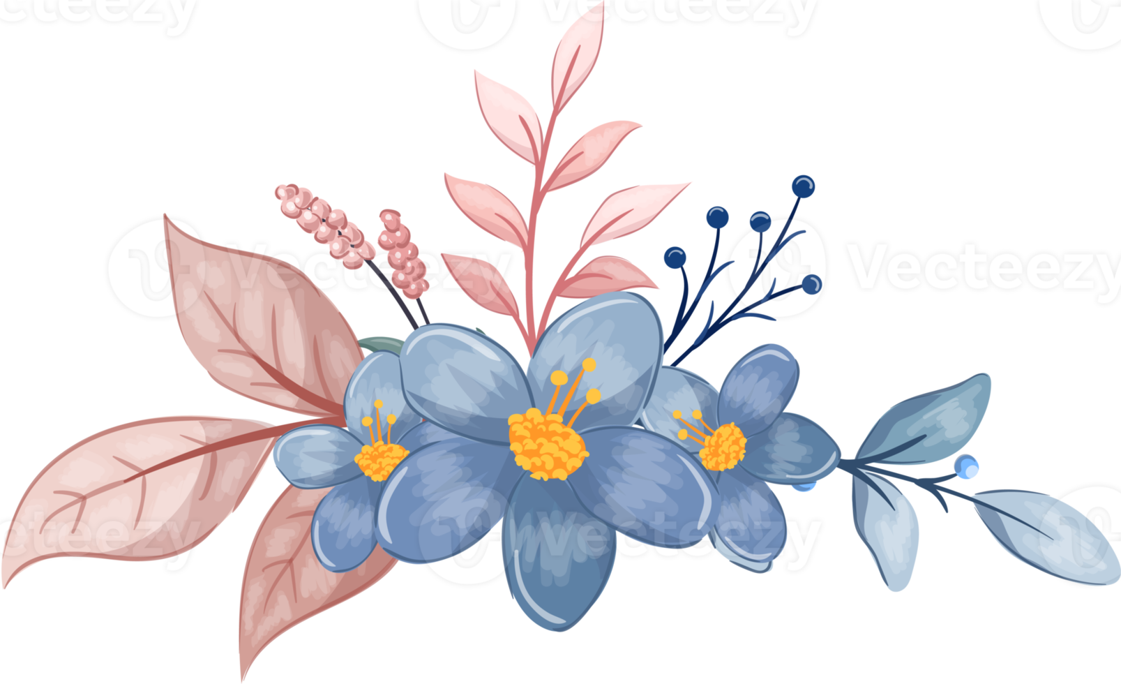 Blue Flower Arrangement with watercolor style png