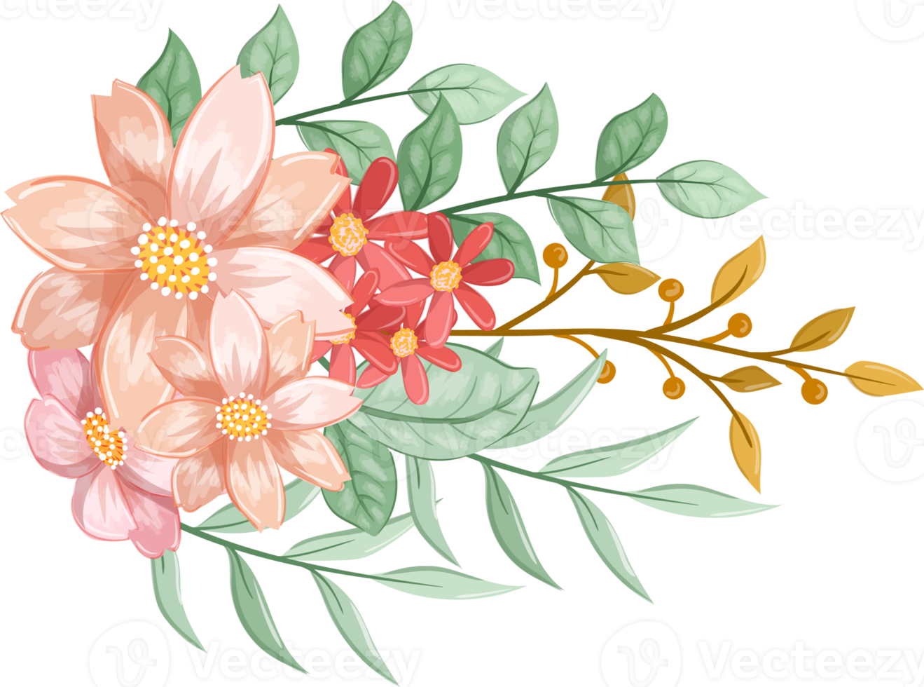 Pink Orange Flower Arrangement with watercolor style png