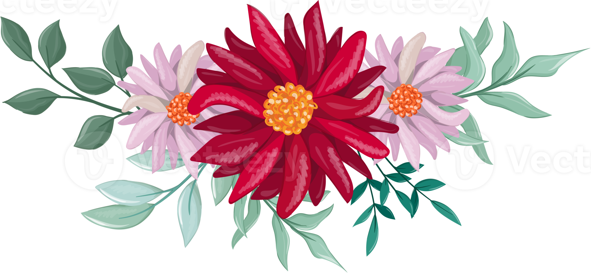 arreglo floral rojo estilo acuarela png