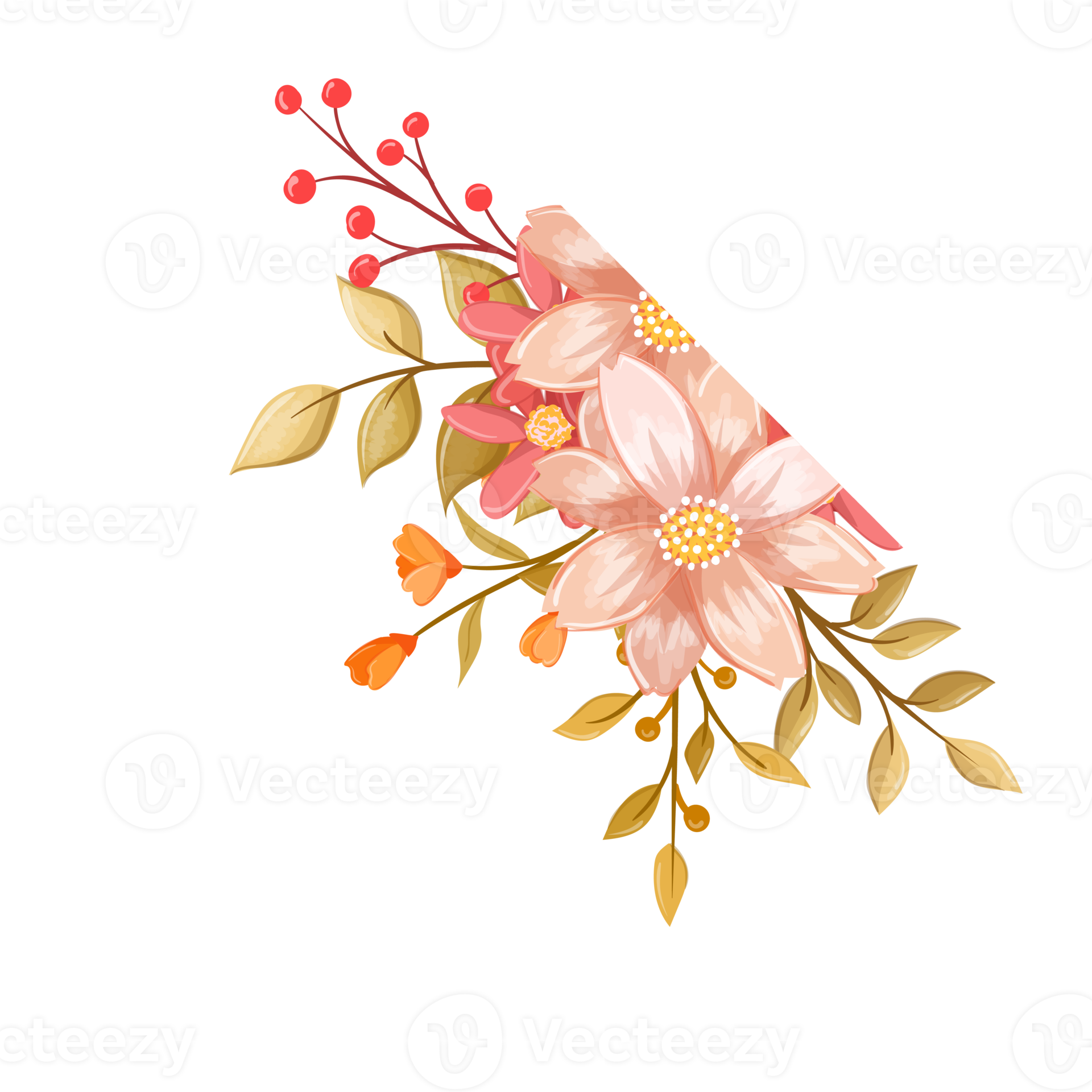 Free Pink Orange Flower Arrangement with watercolor style 15737911 PNG with Transparent Background