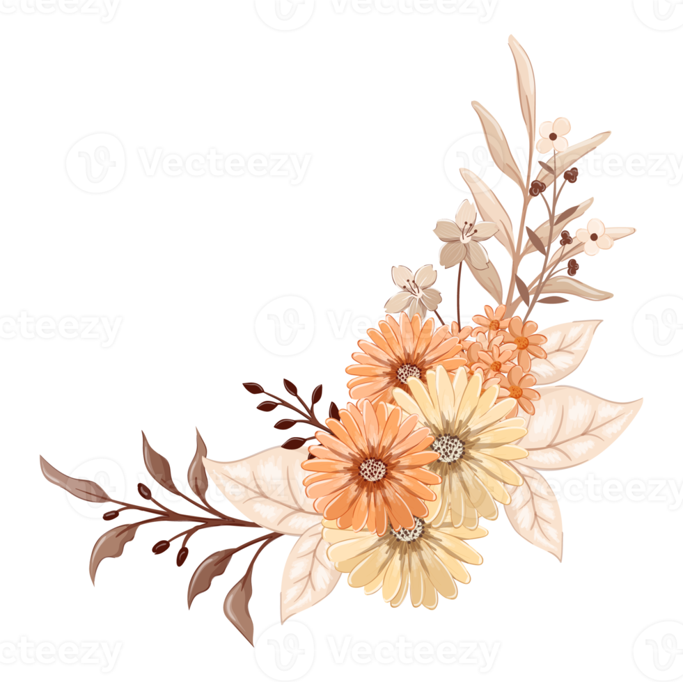 Orange Flower Arrangement with watercolor style png