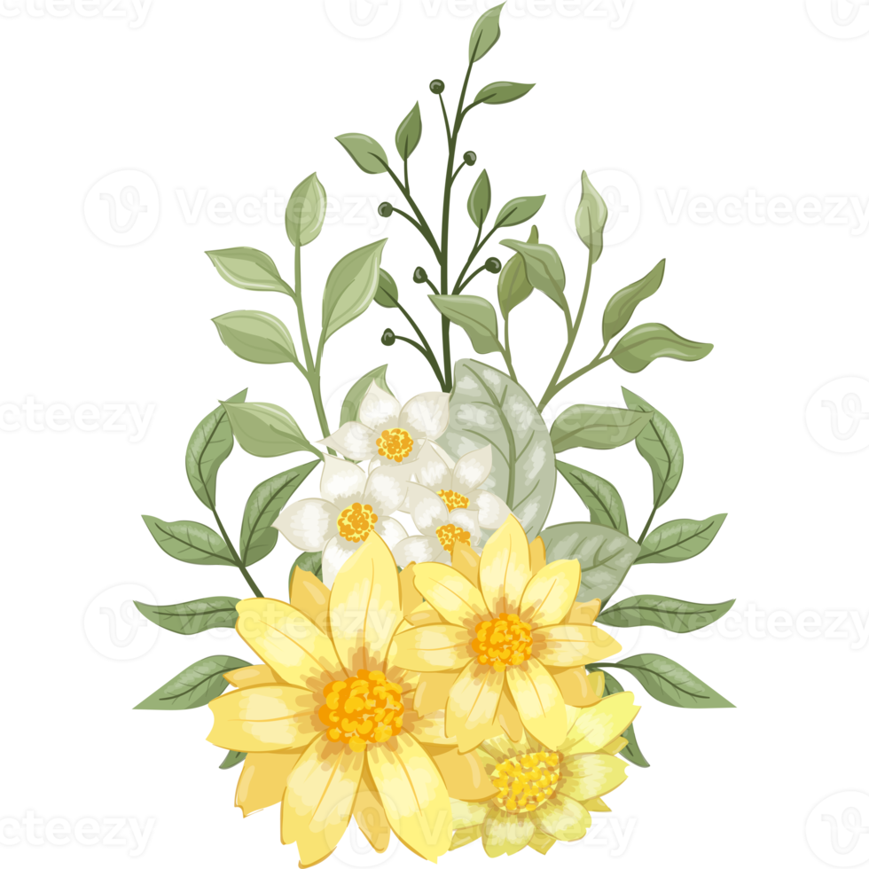 Yellow Flower Arrangement with watercolor style png