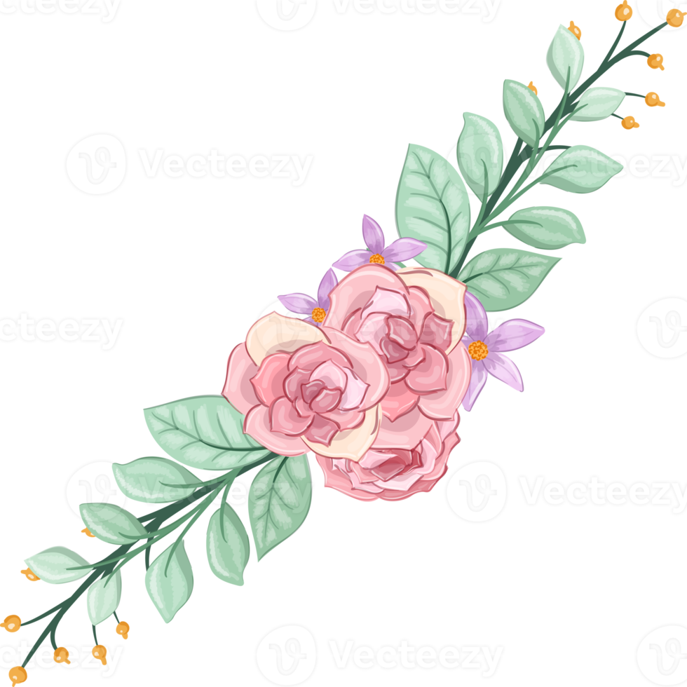 Pink flower arrangement with watercolor style png