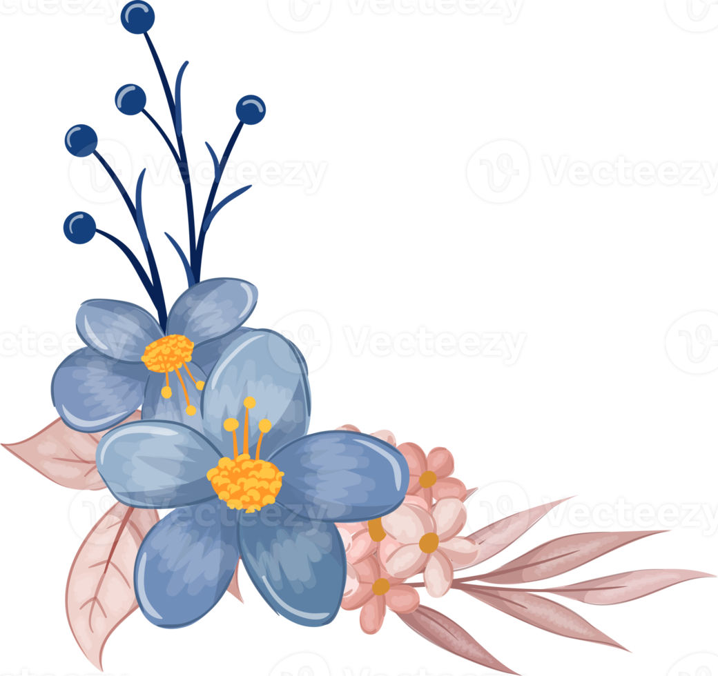 Blue Flower Arrangement with watercolor style png