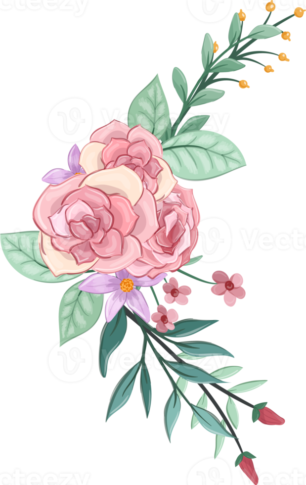 Pink flower arrangement with watercolor style png
