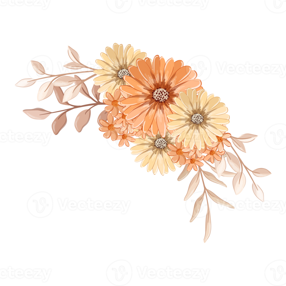 Orange Flower Arrangement with watercolor style png