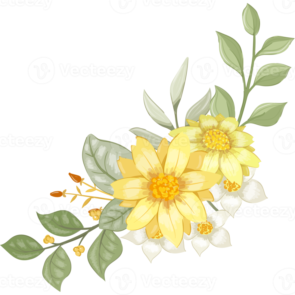 Yellow Flower Arrangement with watercolor style png