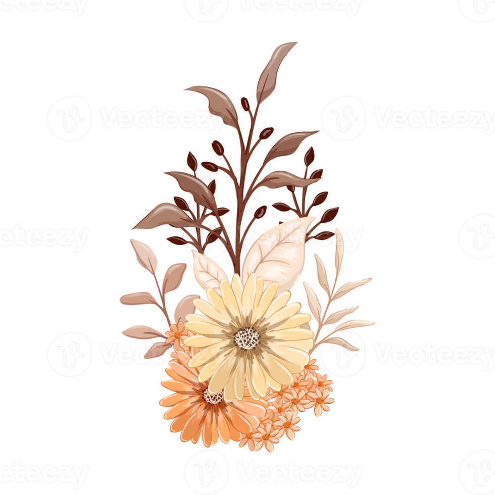 orange blomma arrangemang med vattenfärg stil png