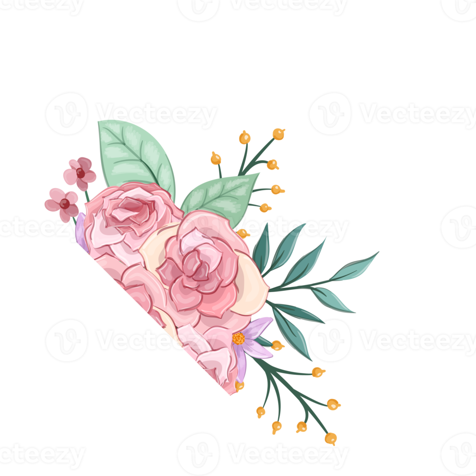 Pink flower arrangement with watercolor style png