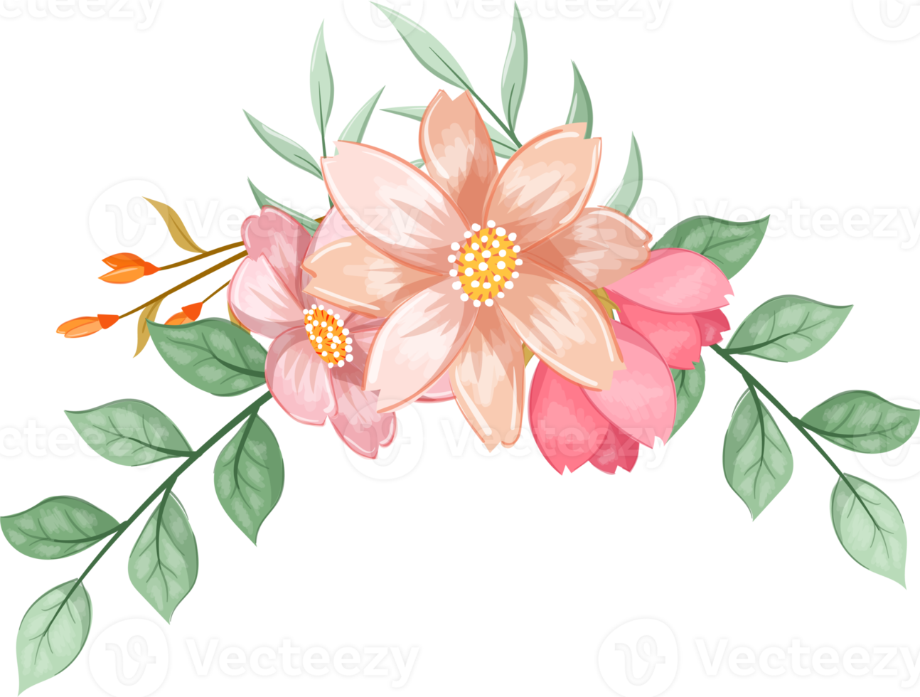 orange blomma arrangemang med vattenfärg stil png