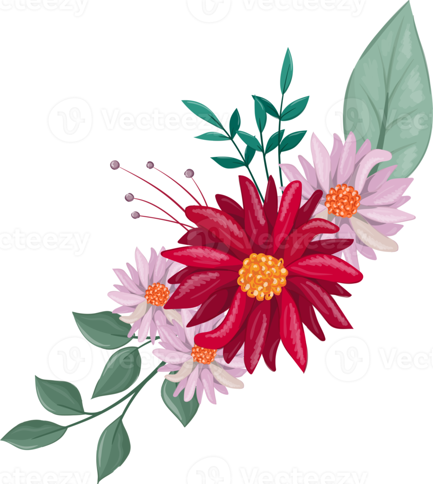 Red Flower Arrangement with watercolor style png
