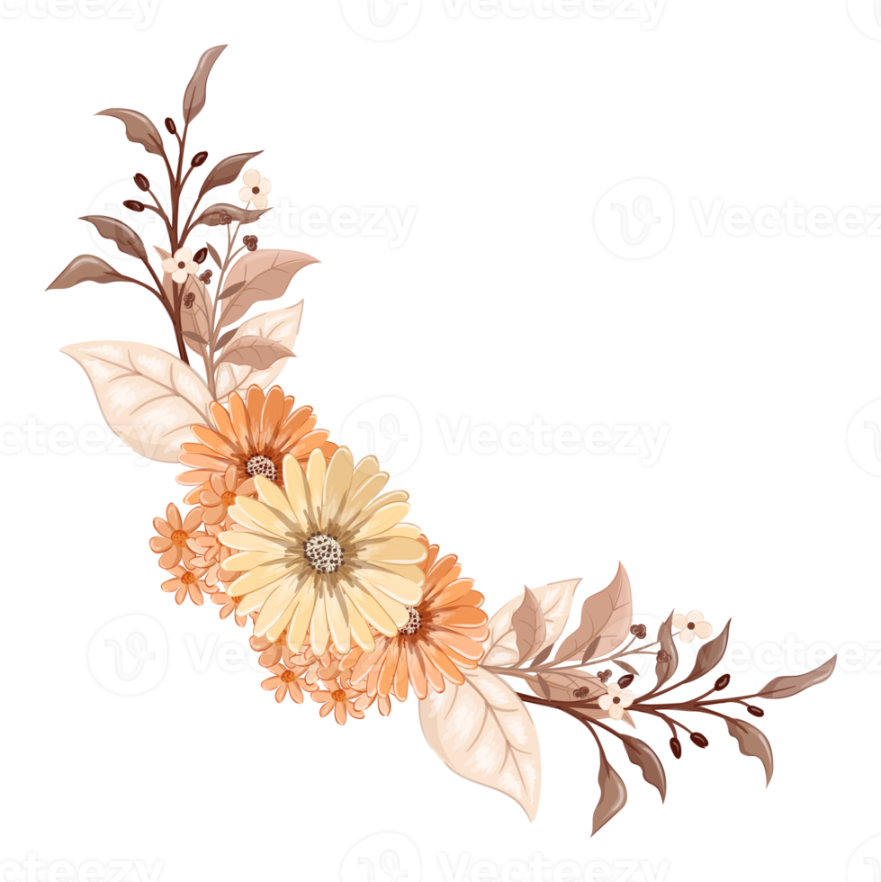 arreglo de flores de naranja con estilo acuarela png