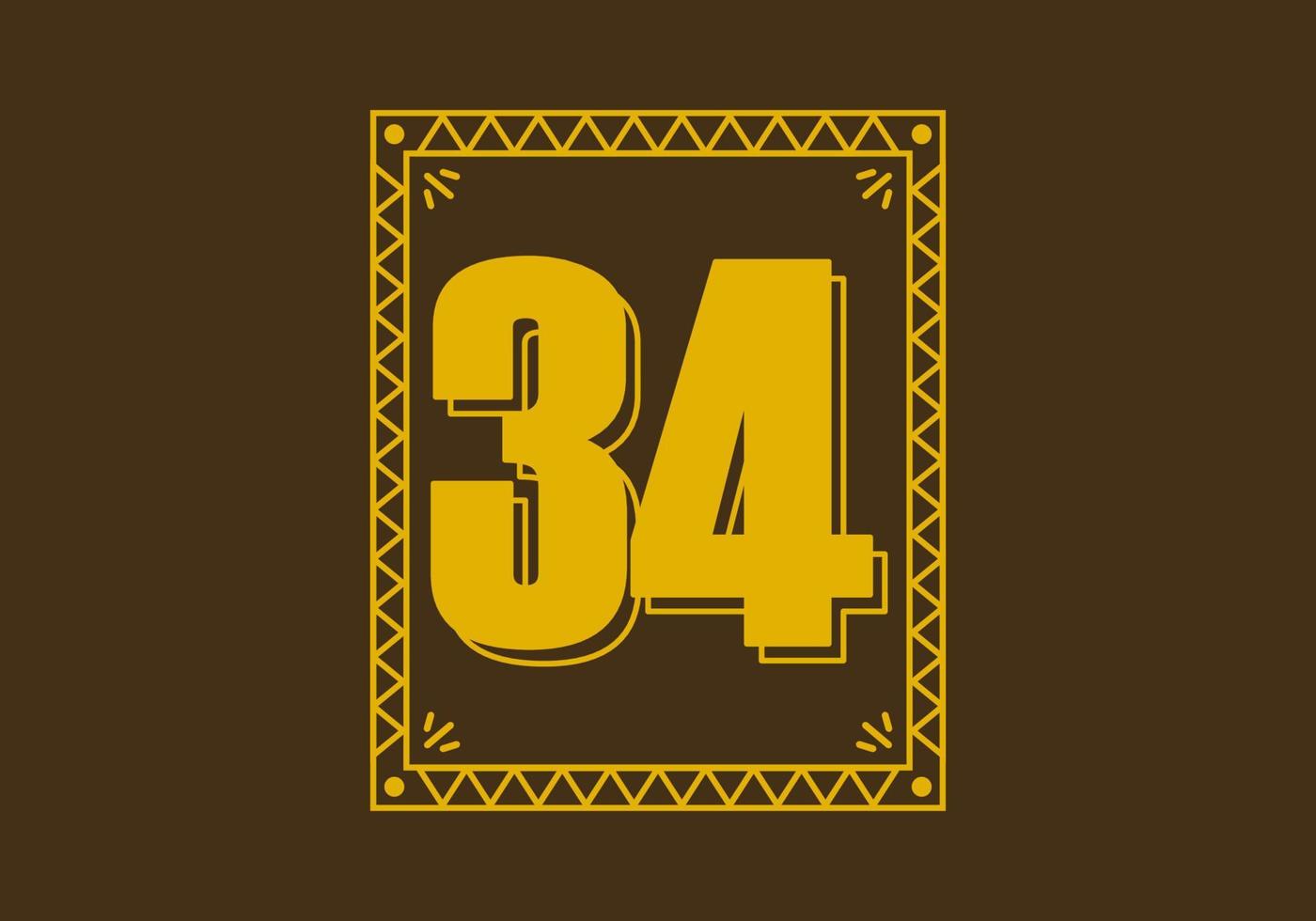 Number 34 in retro rectangle frame vector